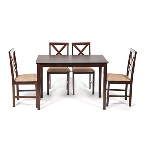 Обеденный комплект Хадсон (стол + 4 стула) id 13691 cappuccino (темный орех) арт.13691 в Шадринске